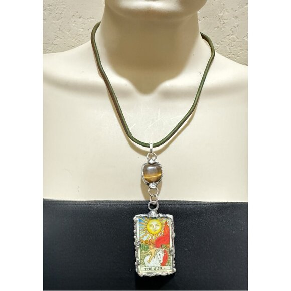 Tarot Card Mixed Media & Artisan Metalwork Tiger Eye Pendant & Leather Necklace - Picture 9 of 12